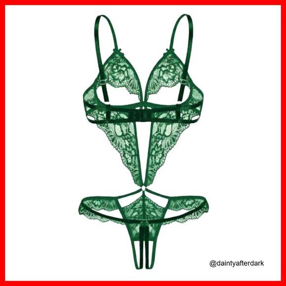 Lace Bodysuit Lingerie One Piece Deep V Teddy with Adjustable Straps - Picture 5 of 5